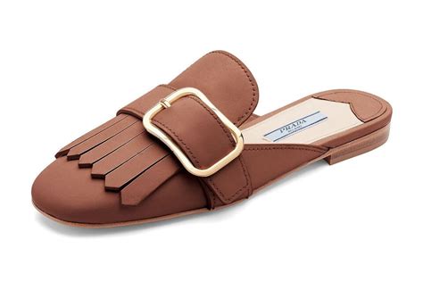 prada leather buckle kiltie mule flat brown size 8|Women's Prada Mules .